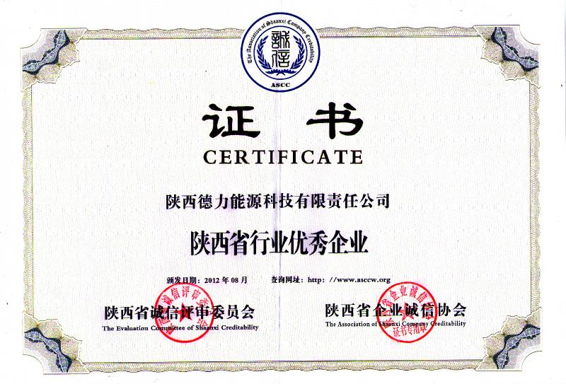 2012年，被陜西省企業(yè)誠(chéng)信協(xié)會(huì)評(píng)為“陜西省行業(yè)優(yōu)秀企業(yè)”